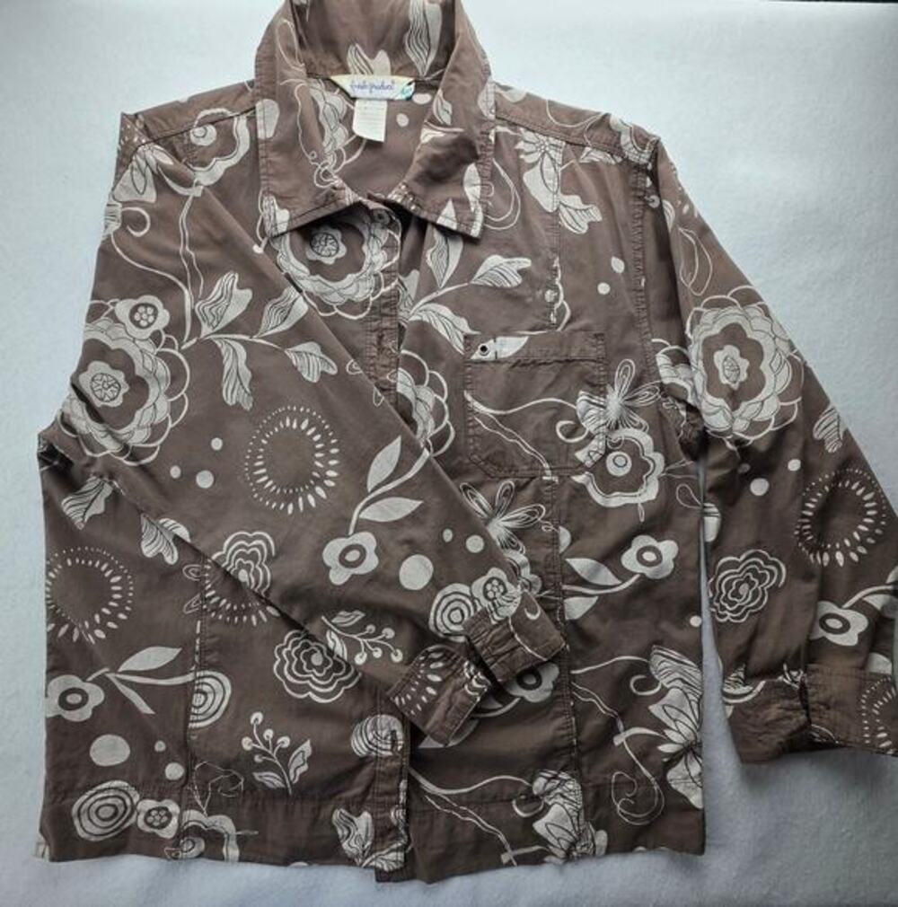 Fresh Produce Brown Floral Button Down Shirt Jacket Size Medium